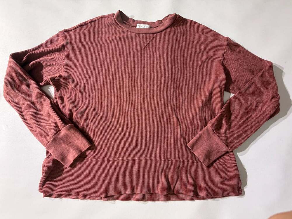 Michael Stars M Dusty Rose Ribbed Off Shoulder Long Sleeve Top Cozy Soft Y2K